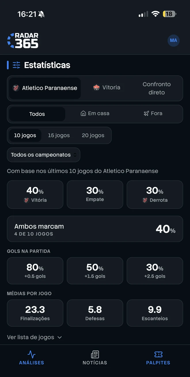 Estatísticas com filtros no Radar 365